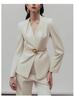 Women's Burgundy High-End Suit Set: Spring/Autumn 2025 Street Style with Wide-Leg Pants