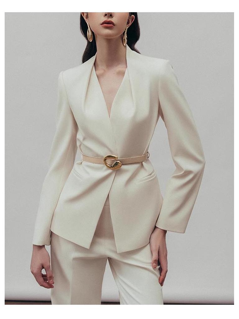 Women's Burgundy High-End Suit Set: Spring/Autumn 2025 Street Style with Wide-Leg Pants