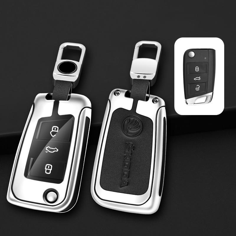 CAPR9 Zinc Alloy Car Folding Remote Key Fob Case Cover Holder Shell For Skoda Octavia A7 Kodiaq Karoq Keychain Accessories Protector