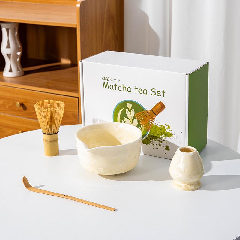 4-8PCS crystal Matcha Tea Set Matcha Ceramic Bowl, Food-Grade Whisk, Handmade Bamboo Tea Whisk, Tea Scoop Ceremony Diy Tools