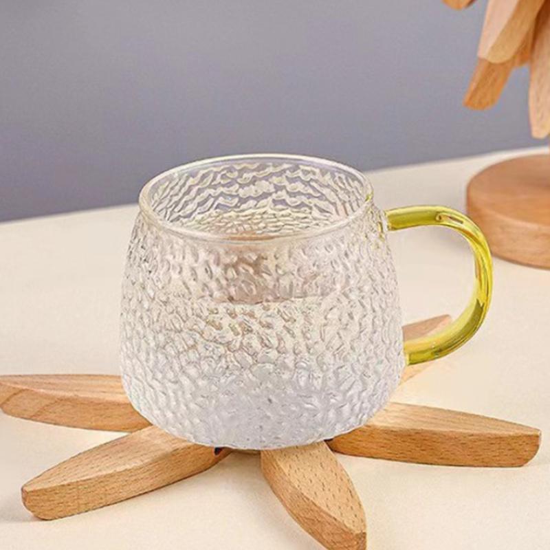 330ml Tea Cup with Yellow Handle Hammer Patterned Glass Mug Creative Beer Glass Classic Heat-resistant Water Cup Hospitality Mug