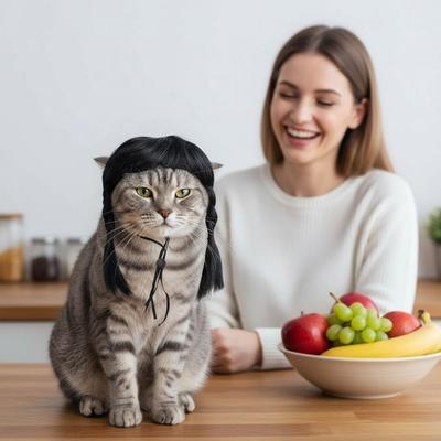 Black Double Ponytail Pet Hairpiece Elastic Strap Funny Animal Wig Realistic High Temperature Fiber Cosplay Wig Christmas