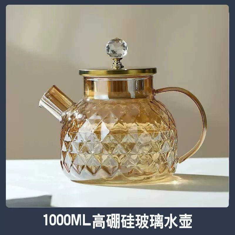 1pc Glass Teapot 1L/1.8L Borosilicate Clear Tea Kettle with Lid  pot with Removable Filter Spout for Office Home