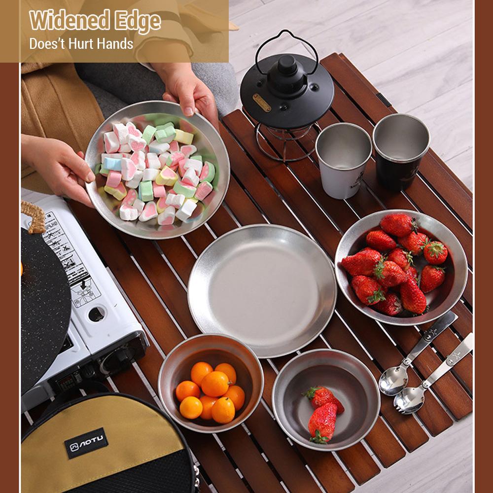 Juegos de vajilla para acampar Platos y cuencos reutilizables de acero inoxidable para acampar al aire libre y hacer senderismo