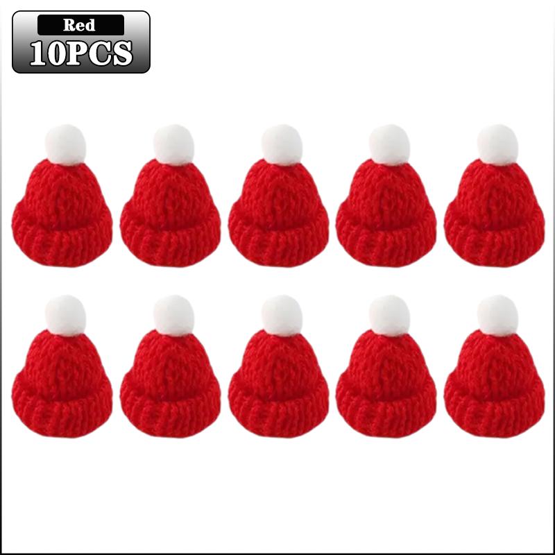 10-100PCS Mini Christmas Tree Ornaments Hats and Scarves Red Green Knit Yarn Pom Pom Holiday Hanging Decor Party Accessories