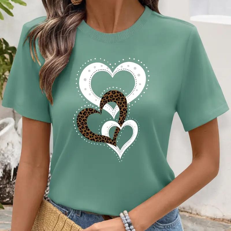 

Женская летняя футболка Ретро мода Футболки с коротким рукавом Повседневные топы с принтом Любовь 7XL зелёный