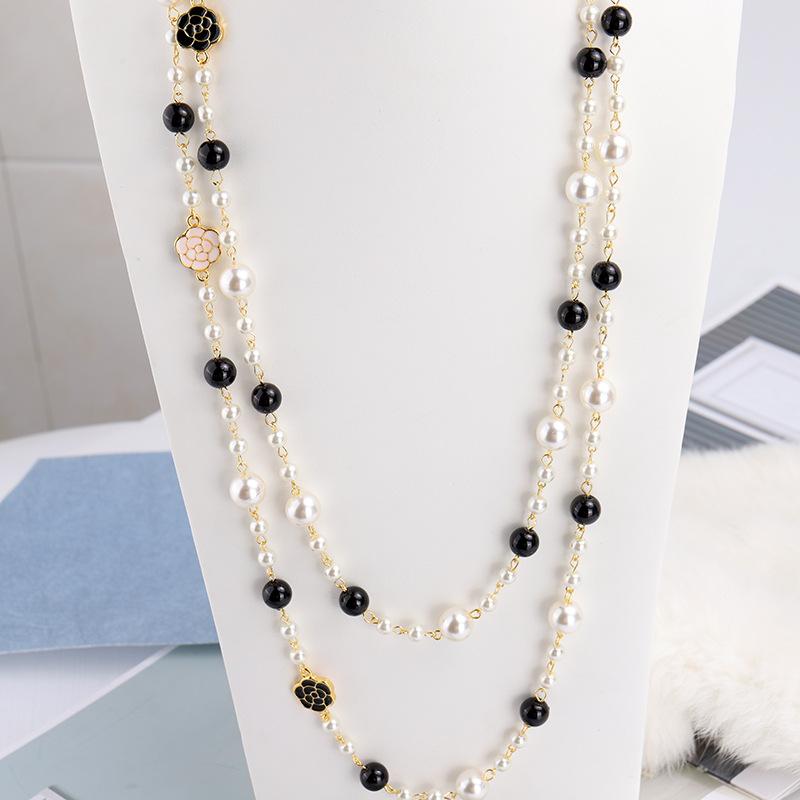 Long Necklace Female Korean Version Multi-layer Rose Drop Glaze Petal Hanging Chain Personalized Decorative Pendant Autumn and Winter Sweater Chain