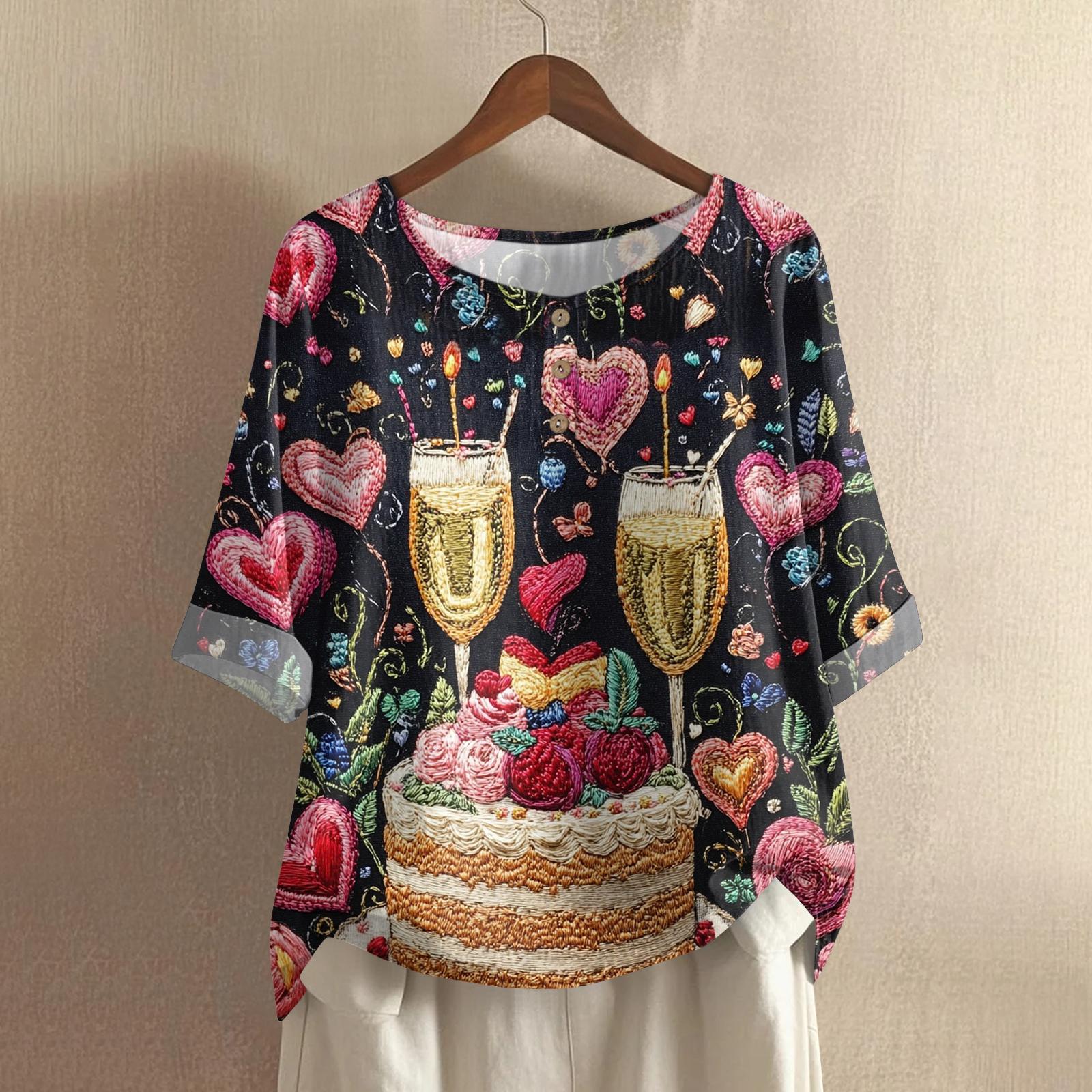 

Women s Casual And Comfortable Mid,Length Round,Neck Fashion Print Cotton,Linen Top XL Кіновар