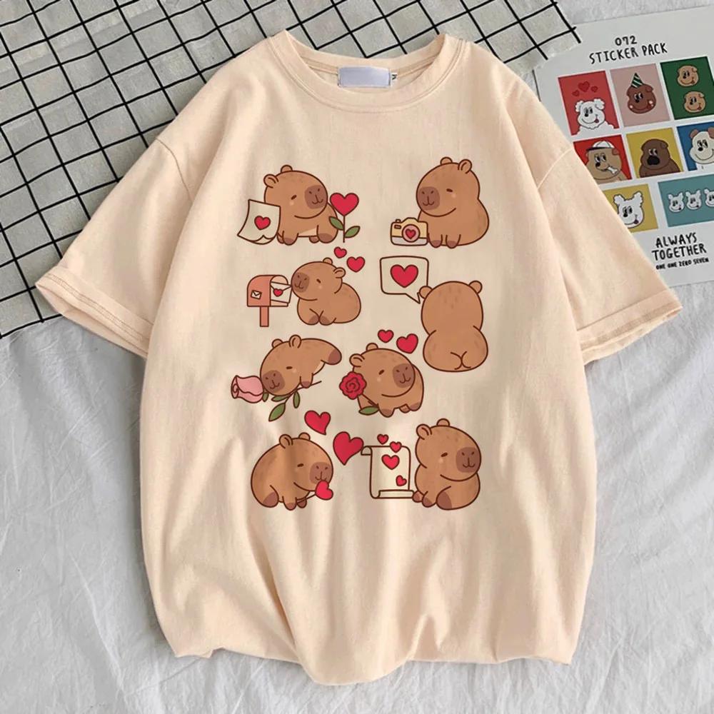 Capybara Kapibara Women's Fashion Kawaii Clothes T-shirt Soft Round Neck Short Sleeve Cute Top Pattern Clothing