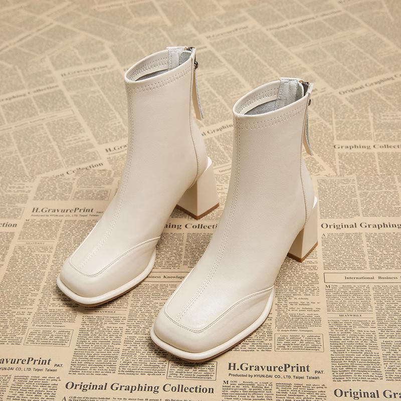 Damen Französische Schlankmachende Square Toe Stiefeletten - Hoher Absatz, Hot Style 2025