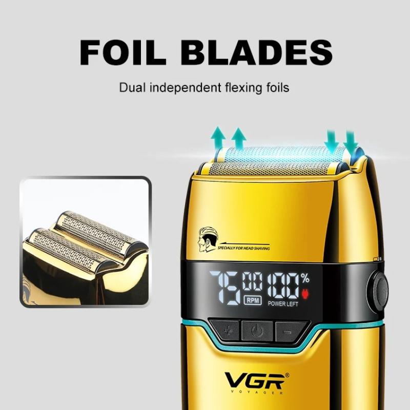2026 VGR V-350 Men's Shaver Convenient Shaver Intelligent LED Digital Hair Trimming Dual-Head Shaver Metal Body Electric Rechargeable Shaver