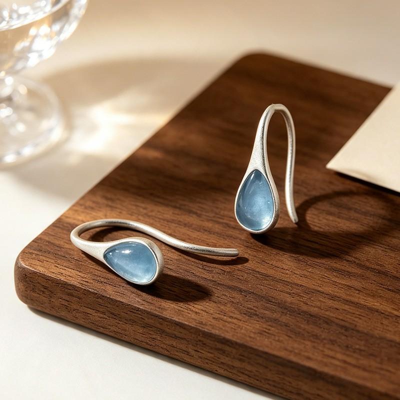 VENTFILLE 925 Sterling Silver Aquamarine Water Droplet Earring for Women Ear Eardrops Versatile Daily Jewelry Gift Dropshipping