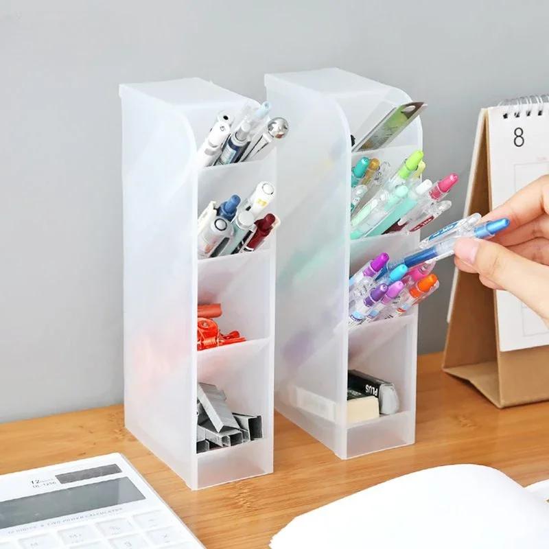 1Pcs Desktop Storage Tube Versatile Four Grid Oblique Insertion Pen Holder Makeup Brush Lipstick Organizer Storage Box Organizer Box