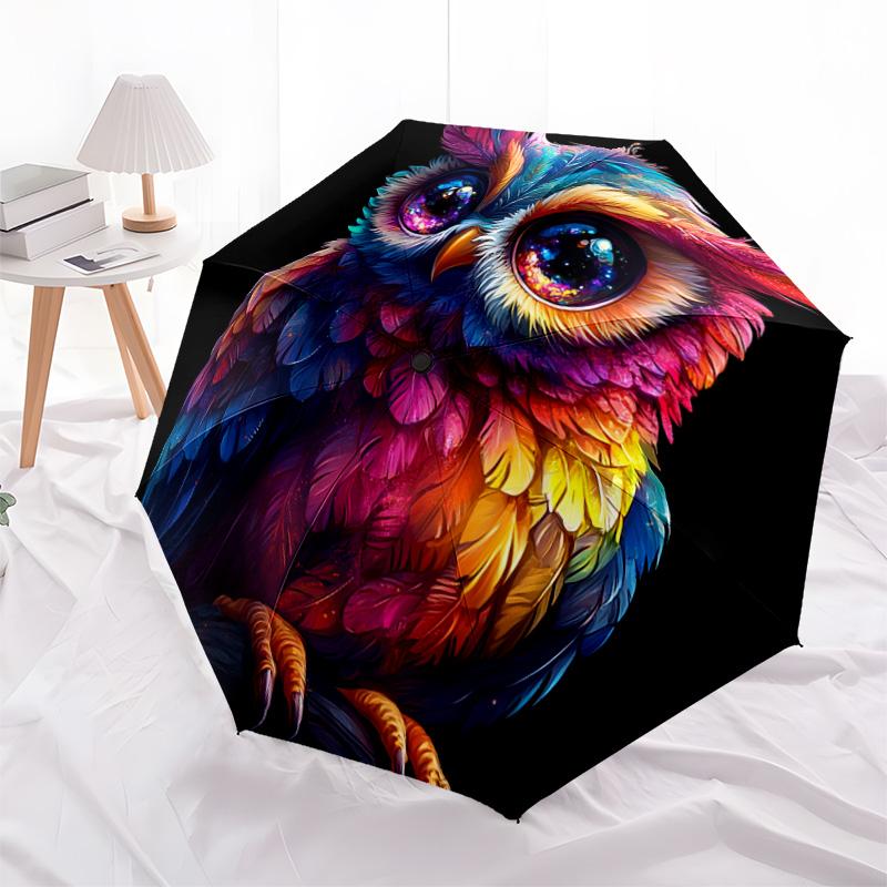 1 PC Automatic Folding Umbrella - Owl Artwork Pattern, Portable & Foldable Design with 8 Ribs, Christmas Birthday Gifts