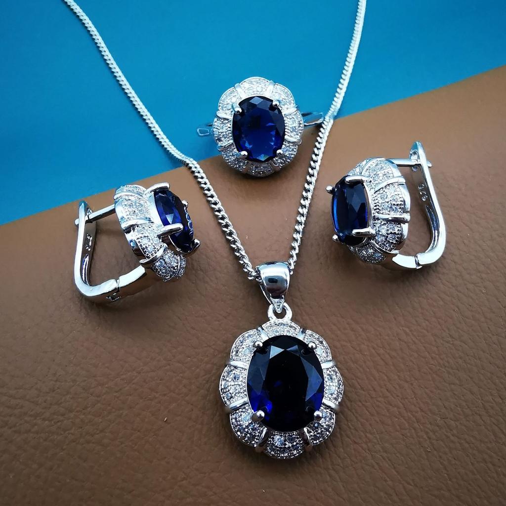 High Quality Zircon Fine Jewelry Beauty Accessories 925 Silver Women's Necklace and Earrings Pendant Bracelet Ring Sets