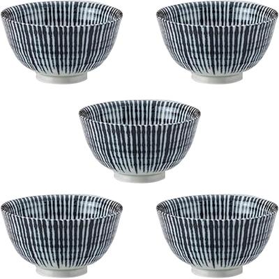 Set of 5 Japanese Chawan Tea Bowls 11.3cm Diameter 340cc Microwave and Dishwasher Safe