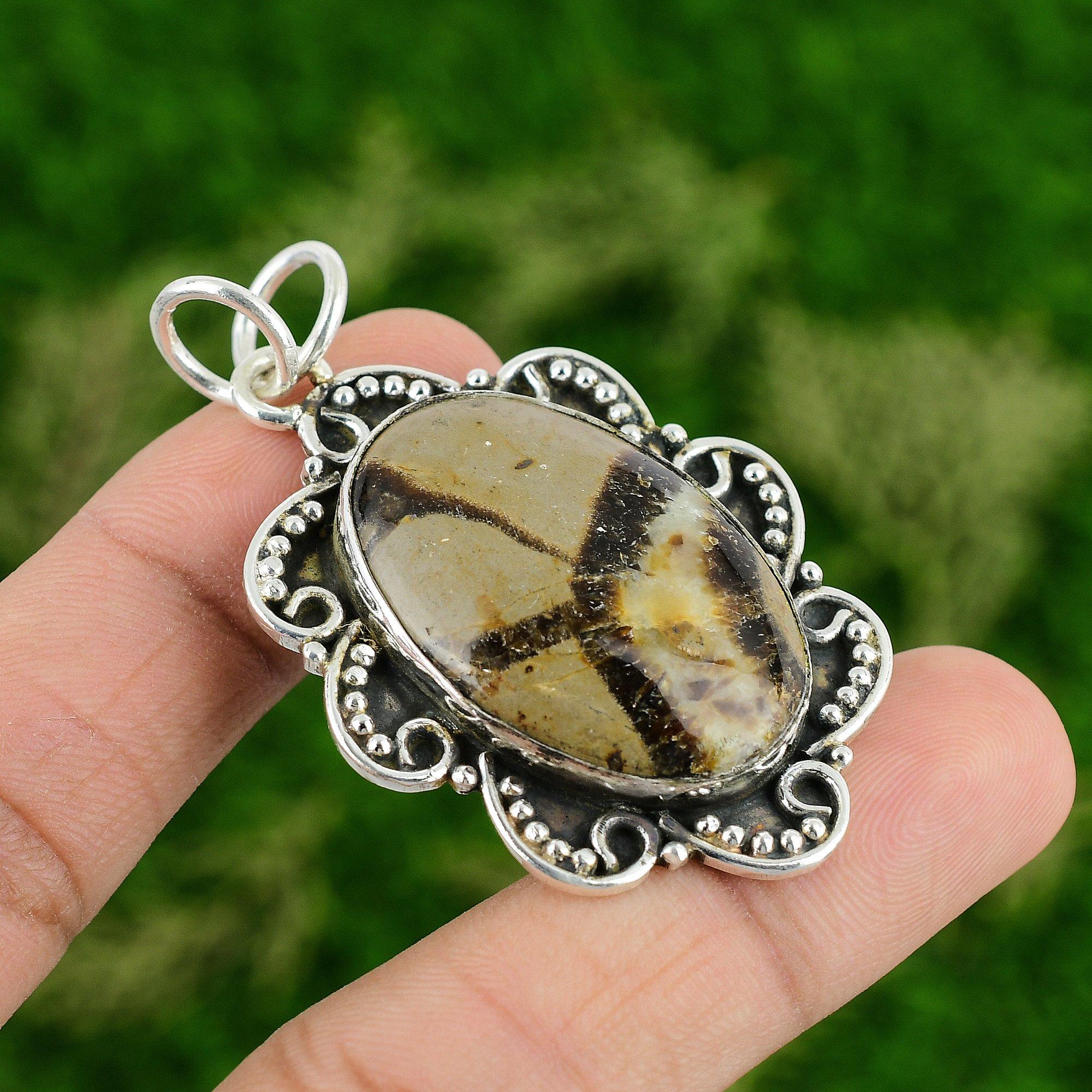 

Root Chakra Natural Septarian 925 Silver Ethnic Bezel Anniversary Mother Pendant