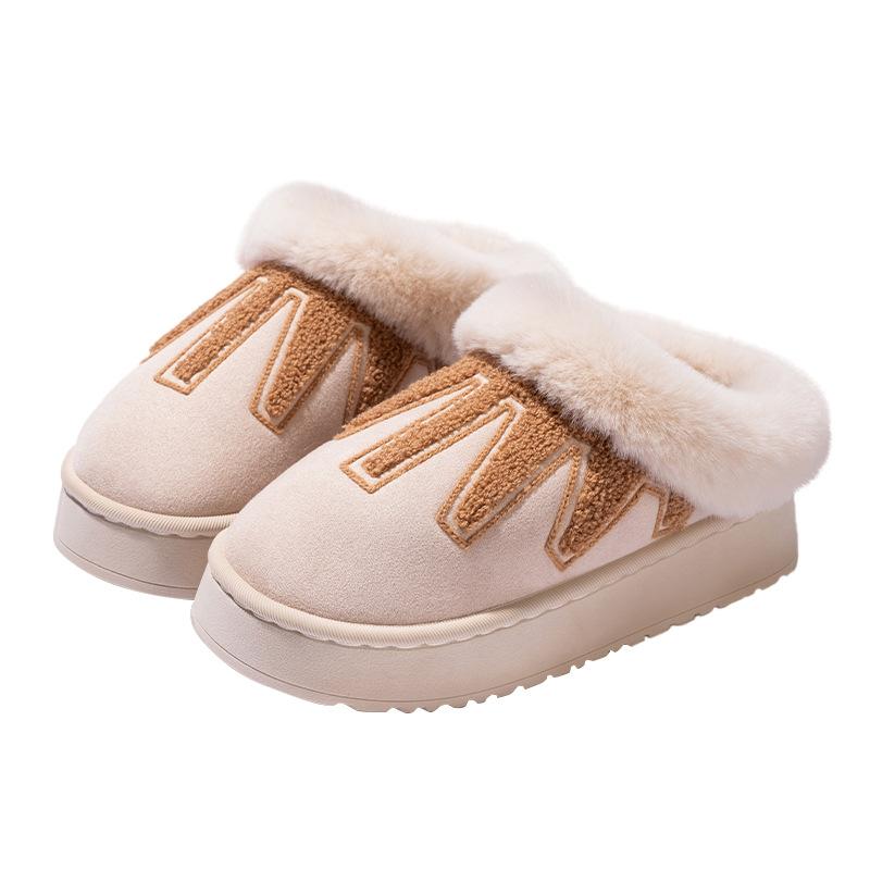 

Новый удобный дом теплые зимние вышитые теплые хлопковые тапочки пара домашние хлопковые мопы 40/41 fits (39/40 foot wear) бежевый