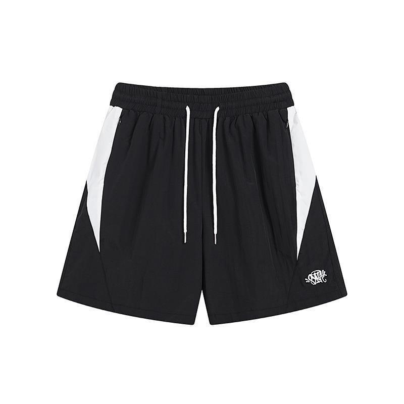 

European and American embroidered letter splicing contrasting color men s and women s high street casual shorts M