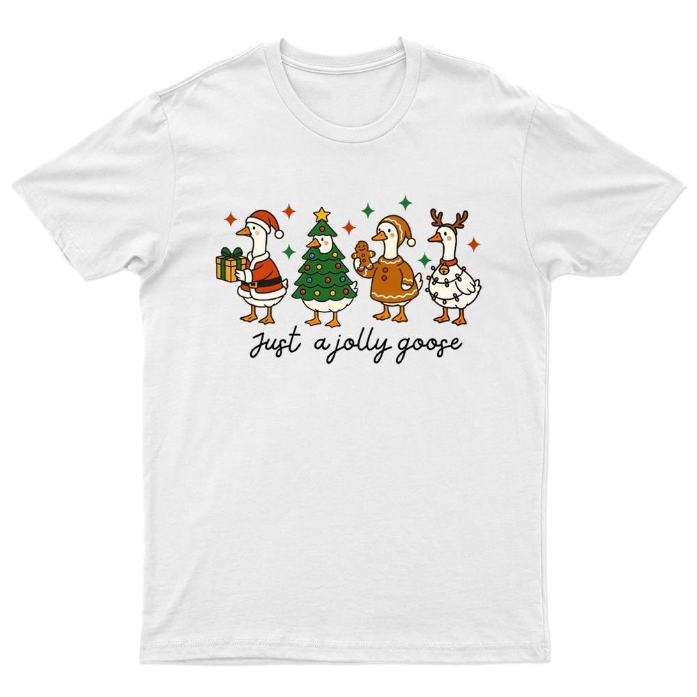 Just A Jolly Goose TShirt Unisex Gift Retro Seasonal Funny Xmas Santa Unisexs a
