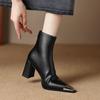 Fashion 2025 NEW Autumn Women Boots Split Leather Square Heel Women Shoes Pointed Toe High Heel Mid-calf Modern Boots
