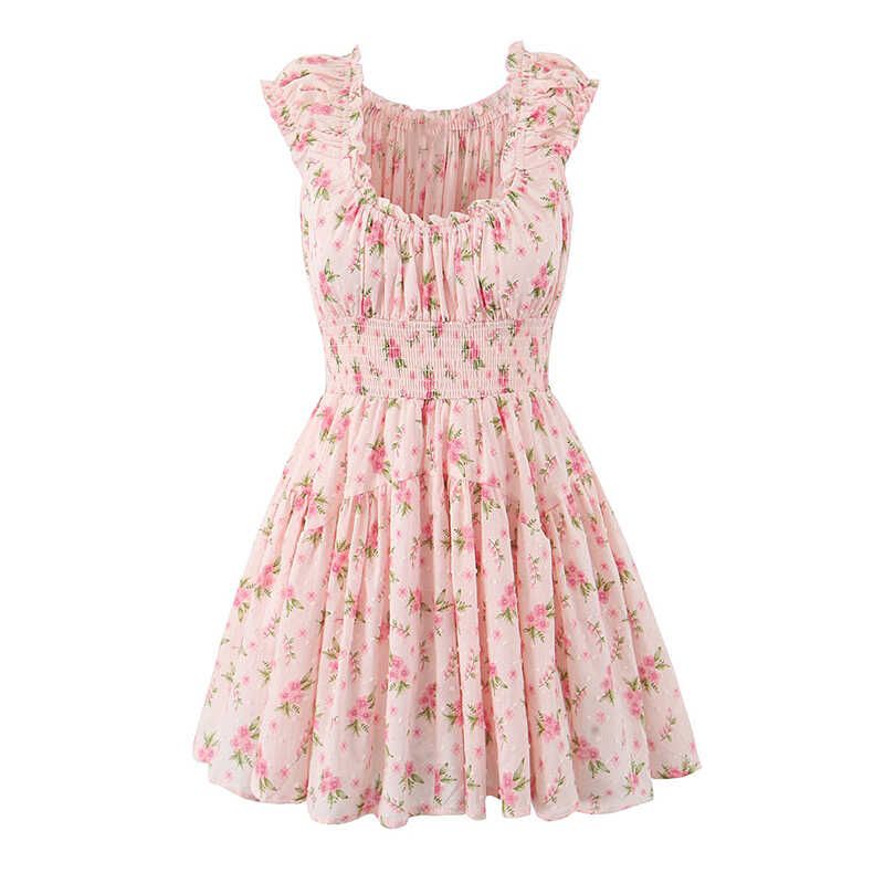 

Princesspolly Pure Desire Sweet and Spicy Style Pink Floral Jumpsuit off-Shoulder Collar Wooden Ear Pleat Dress Pink floral L
