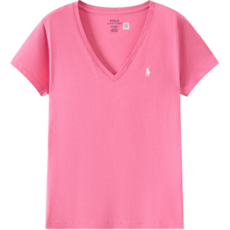 

Женская футболка поло Ralph Lauren с вышивкой логотипа, V-образным вырезом, коротким рукавом, обычного кроя, топы 211682523-091 M