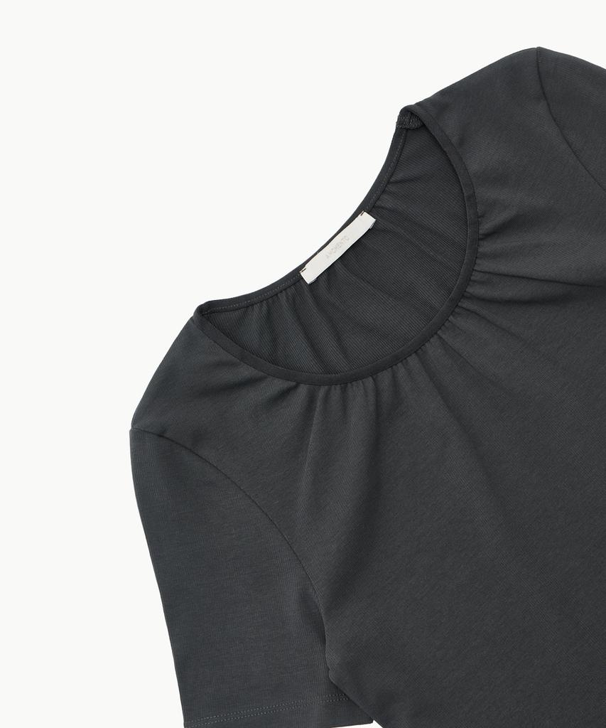 Amomento Neck Shirring Short Sleeve Top_Charcoal