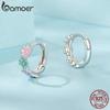 BAMOER 925 Sterling Silver Multi-color Flower Hoop Earrings Enamel Flower Huggie Ear Buckles for Women Girls Party Fine Jewelry