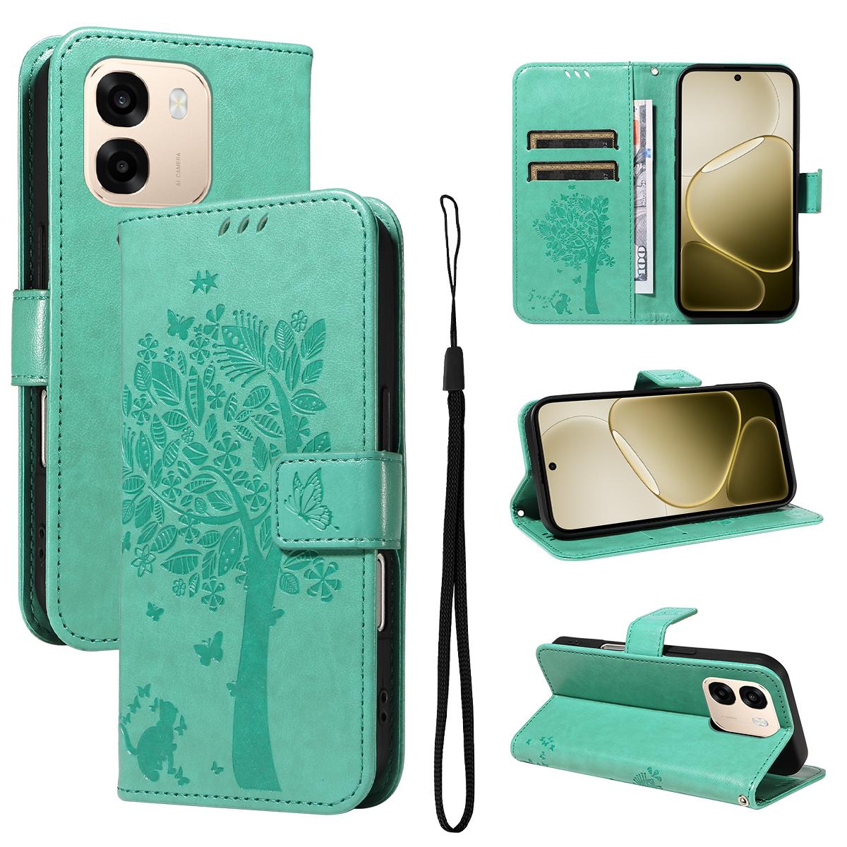 

For Oppo A6 5G/Oppo A6x 5G Phone Case with Stand Cat Tree Pattern Leather Wallet Mobile Cover