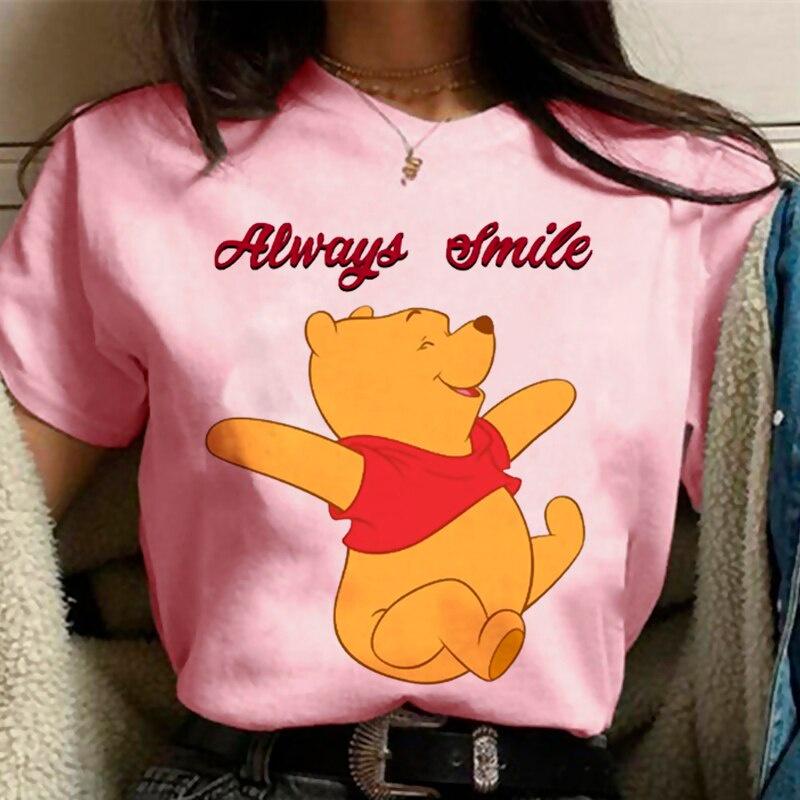 2026 New Cute Animated Wow Winnie The Pooh Print Womens Crew Neck Loose Plus Size Comfortable Short Sleeve TShirt