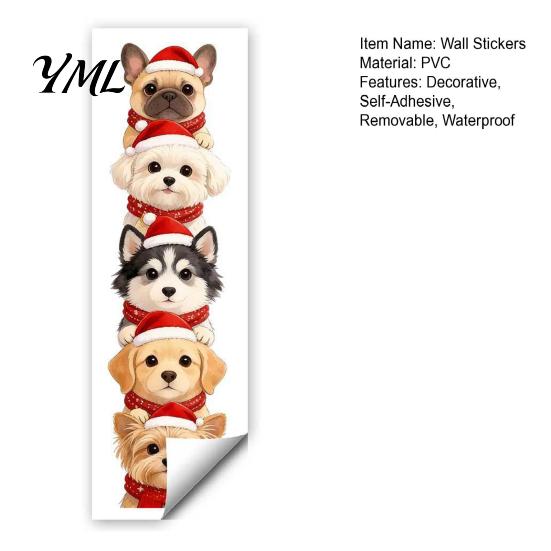 Removable Dog Pattern Stickers Christmas Puppy Wall Stickers, Self-adhesive Decals for Walls Doors, PVC Stacked Puppies Festive Indoor Murals