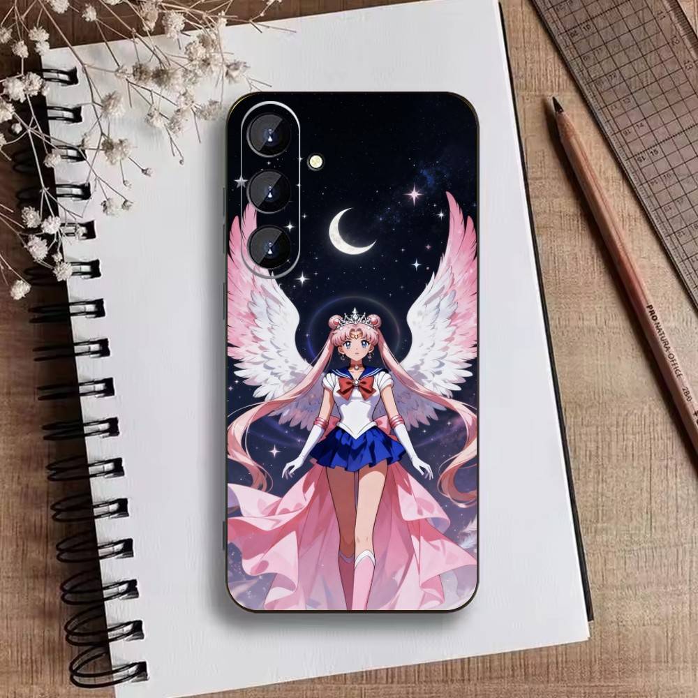 Cartoon S-Sailor M-Moon Phone Case For Samsung Galaxy A73,A21s,A22,A31,A52,A53,A71,A41Soft Black Shell