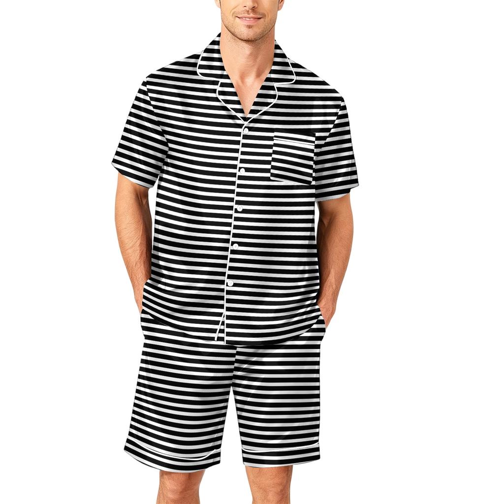 Men's Short Sleeve Pajama Set Button Down Shirt with Notched Collar and Matching Shorts Soft Lightweight Casual Sleepwear S to XXXXL