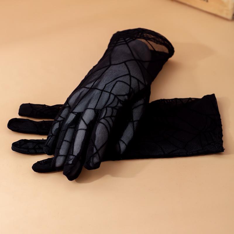Krajkové rukavice bez prstů v korejském stylu s UV ochranou – Černý design pavučiny pro ženy