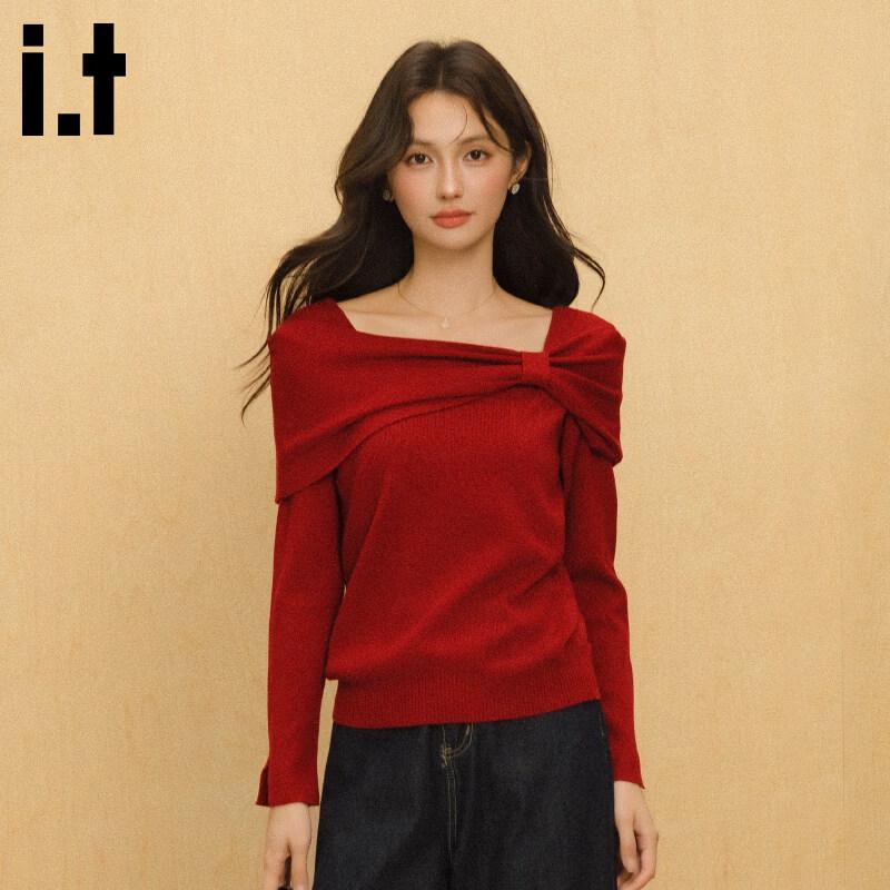 CHOCOOLATEit Women s Red Square Collar Bow Knit Sweater XL
