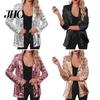 Sequin Outerwear Women's Jacket Shiny Open Front Blazer Evening Women Party Sparkly Long Sleeve Cardigan Coat with Pockets Elegant
