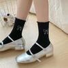 Miu Style Women's Summer Grey Bow Mesh Mid-Calf Socks - Super Thin, Glittery, Hot Stamping Design