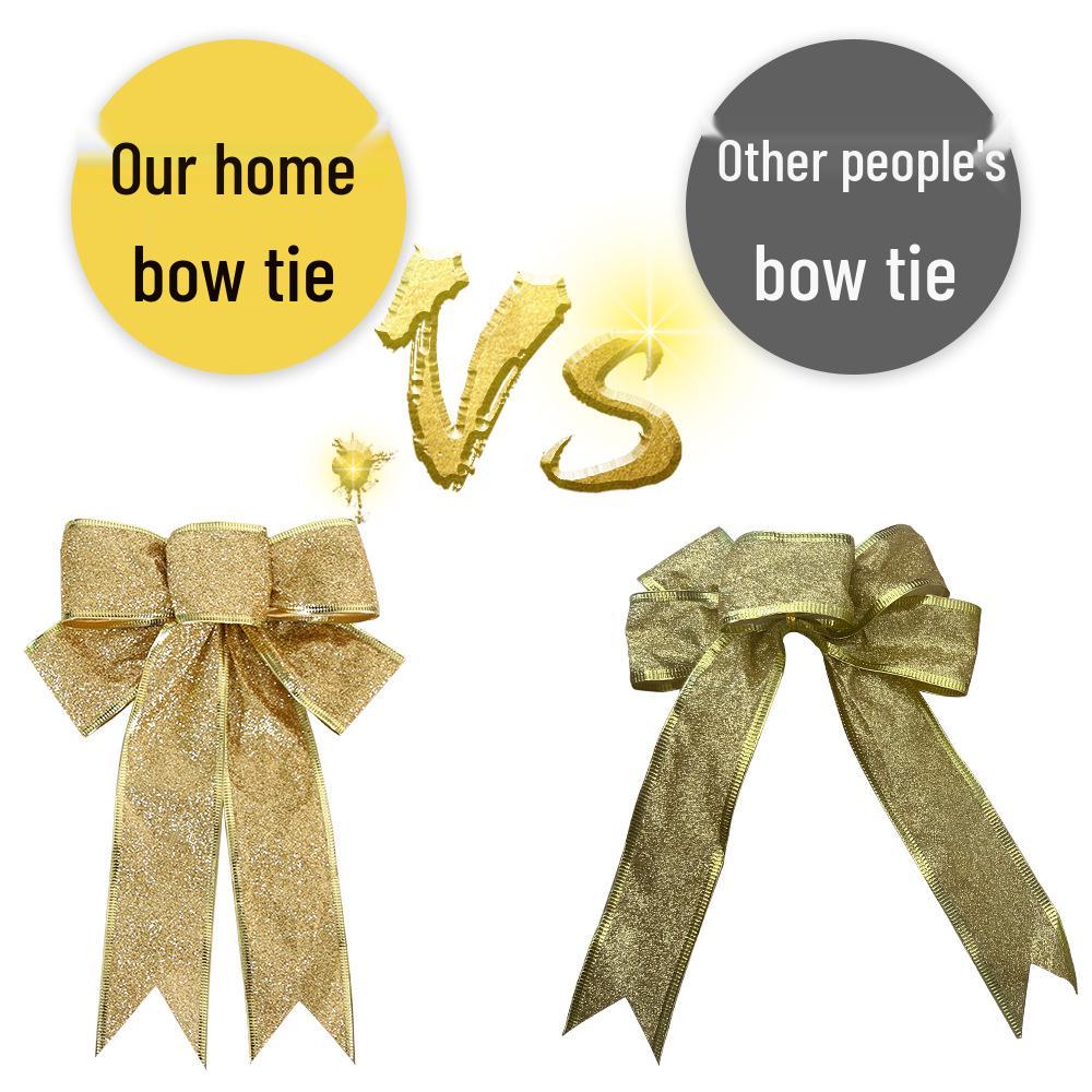 Gold Glitter Christmas Tree Bow Ornament - 25CM 