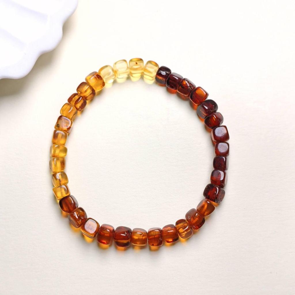 Baltic Gold Blood Amber Gradient Rainbow Square Bracelet