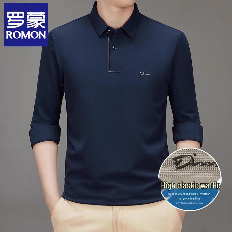 Romon Men's Business Casual Long-Sleeve Polo Shirt