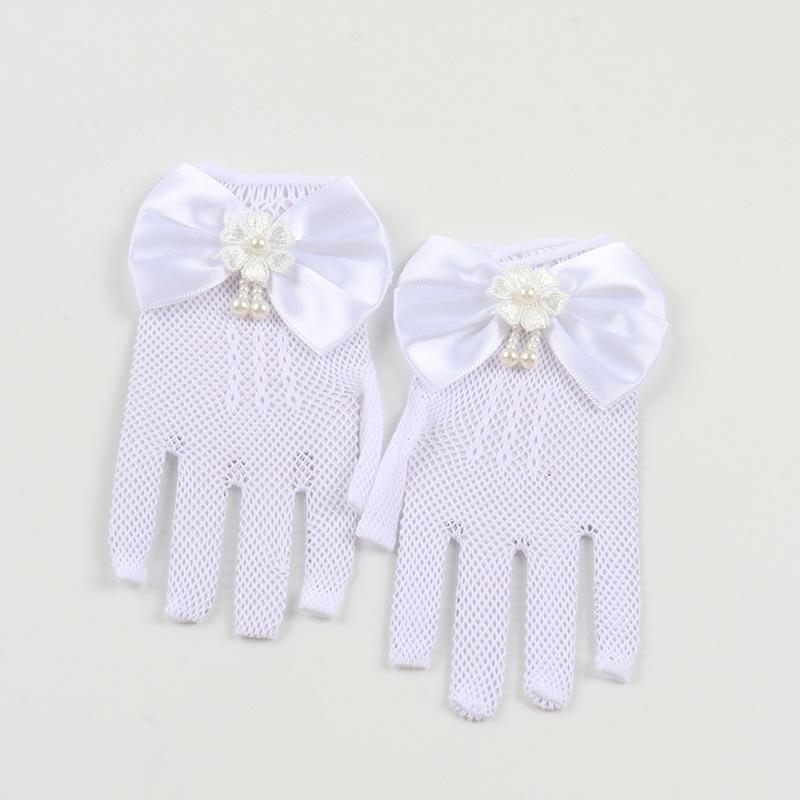 Flower Girl Wedding Gloves - Princess Bow Elastic Fishnet for Toddlers & Kindergarten Performances