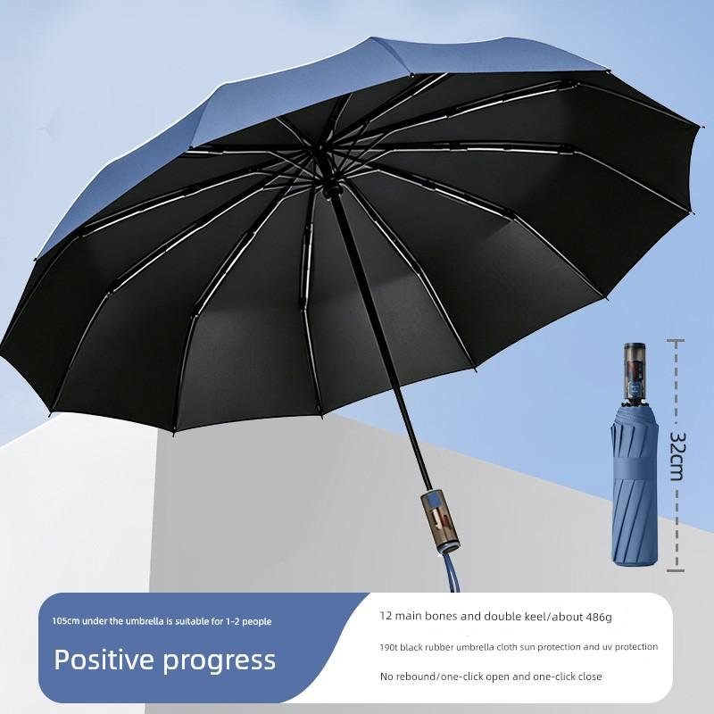 Children's Umbrella for Both Sunny and Rainy Weather, Anti-Rebound, Portable, Reverse Folding, Girls' Black Coating Sunshade, Fully Automatic Folding