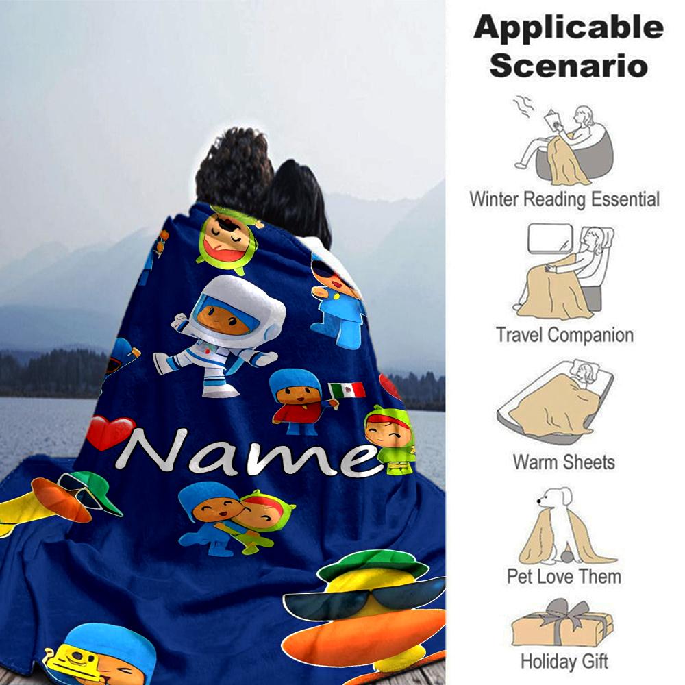 Customiz Name Personality Pocoyo Blanket Soft &Warm Sofa Office Bed Travel Lunch Break Blanket, Gift Suitable All Seasons