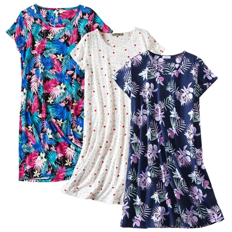 Women Round Neck Short Sleeve Casual Nightdress Printed Loungewear