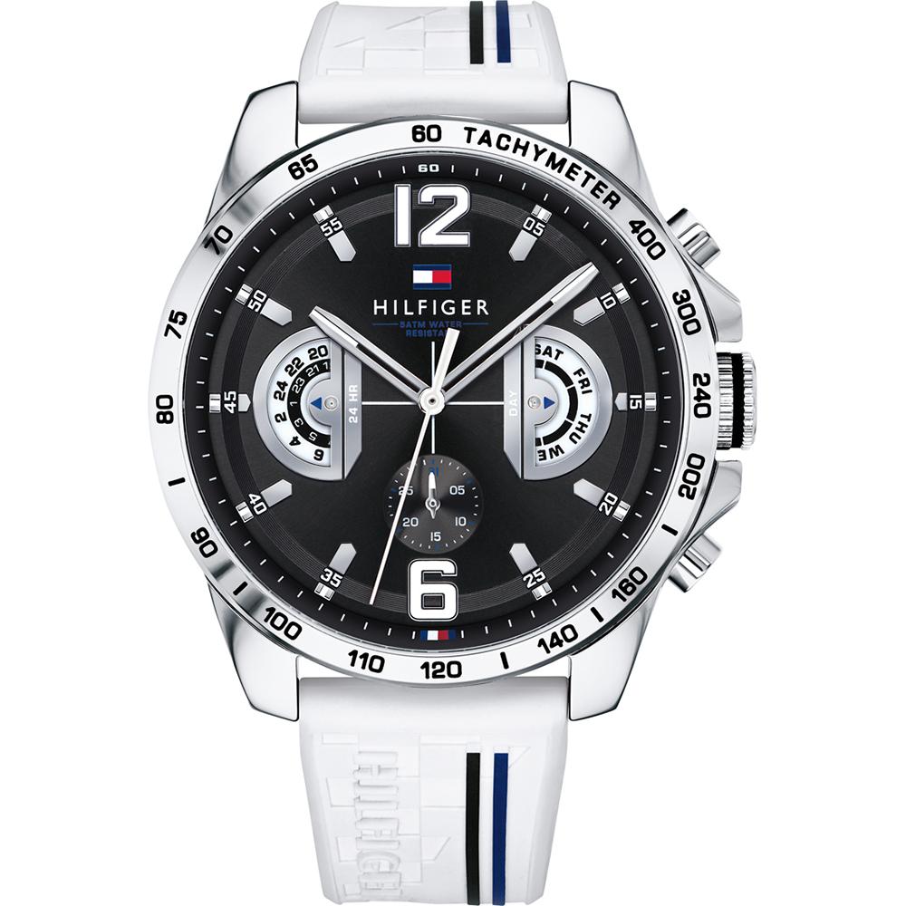 Tommy Hilfiger Decker Black Dial White Silicone/Rubber Strap Men s Quartz Watch 1791475 чёрный