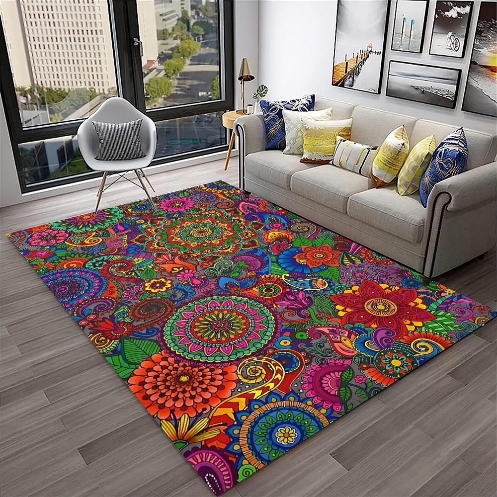 3D Mandala Bohemia Geometric Carpet Rug for Home Living Room Bedroom Sofa Kitchen Doormat Decor,Kid Area Rug Non-slip Floor Mat