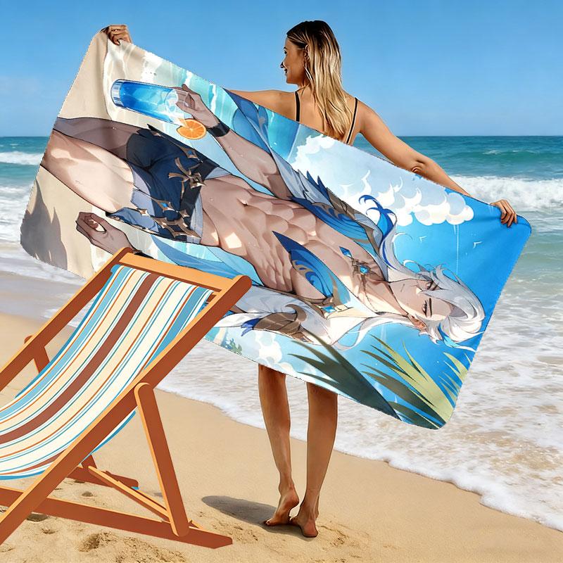 Genshin Print Beach Towel, Large Soft Quick Dry Towel for Beach Camping Swimming