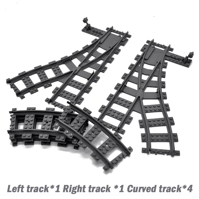 City Trains Flexible Tracks Forked Straight Curved Rails Switch Building Block Bricks High-Tech Creative Toys for kid