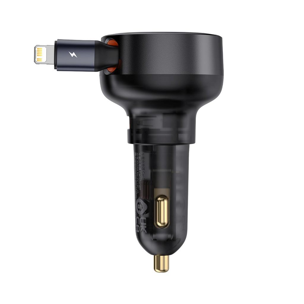 Ładowarka Samochodowa Usb-A Ze Zwijanym Kablem Iphone Lightning 55W - Czarna